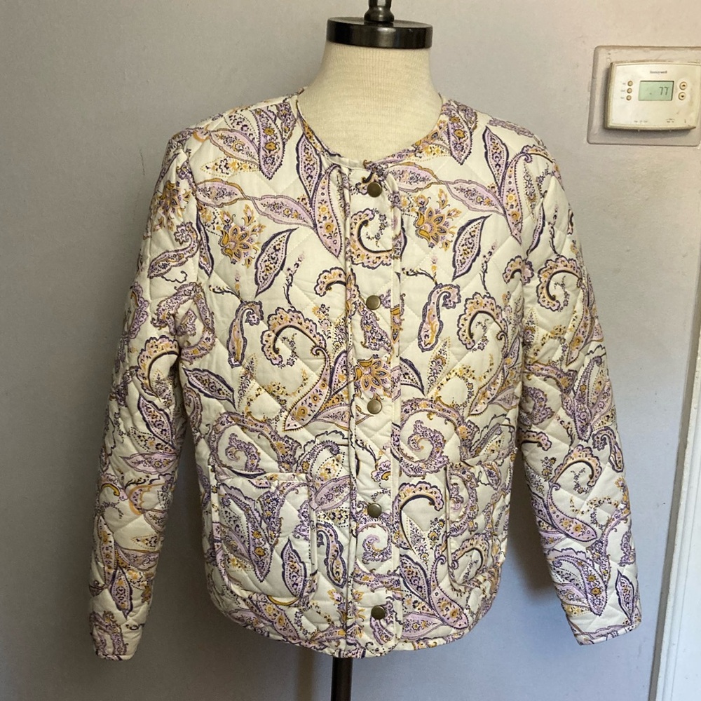 9-27 Rachel Zoe Cream Quilted Jacket Large Paisley NEW